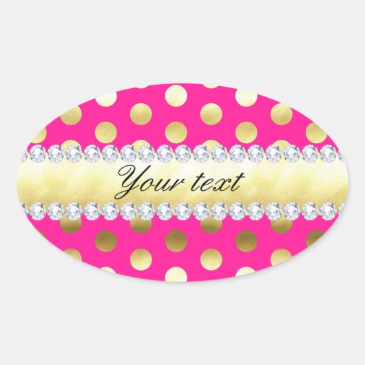 Hot Pink Gold Foil Polka Dots Diamanten Ovaler Aufkleber (Vorderseite)