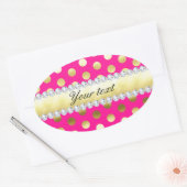 Hot Pink Gold Foil Polka Dots Diamanten Ovaler Aufkleber (Umschlag)