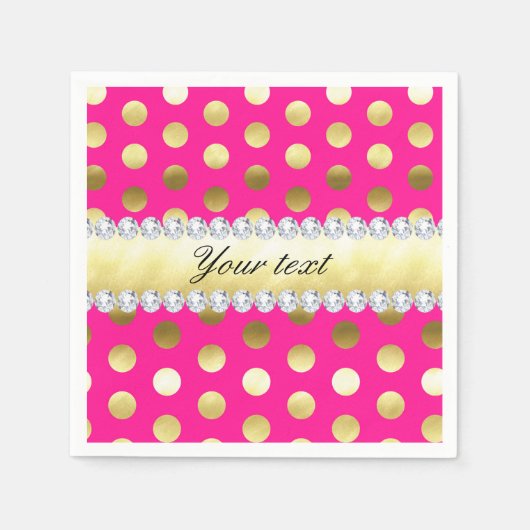 Hot Pink Gold Foil Polka Dots Diamanten Serviette (Vorderseite)