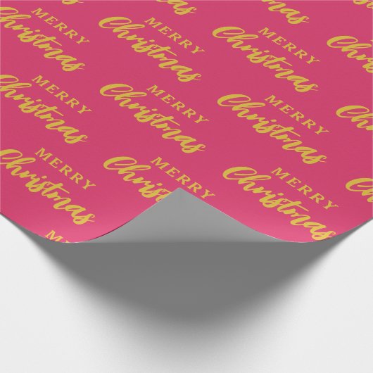 Hot Pink Gold Frohe Weihnachts-Script-Muster Geschenkpapier (Ecke)