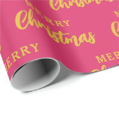 Hot Pink Gold Frohe Weihnachts-Script-Muster Geschenkpapier (Rolleneckpunkt)