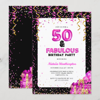 Hot Pink Gold Fünfzig Fabelhaft 50. Geburtstag Einladung