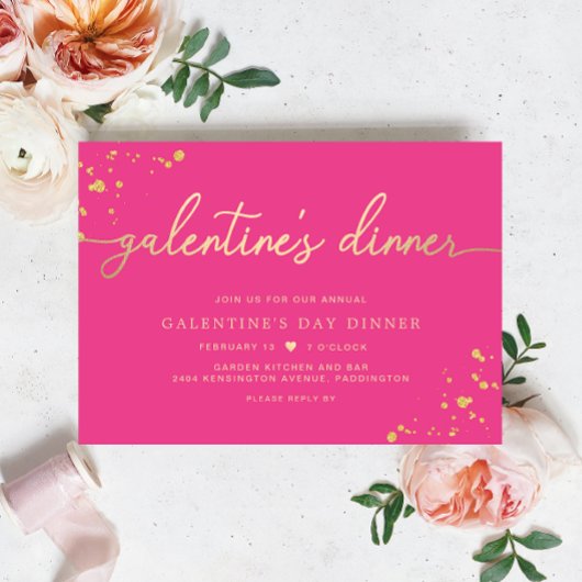 Hot Pink Gold Galentine's Day Dinner Einladung