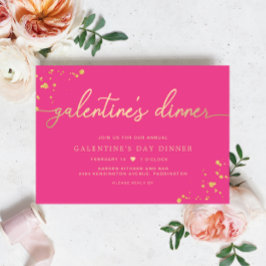 Hot Pink Gold Galentine's Day Dinner Einladung