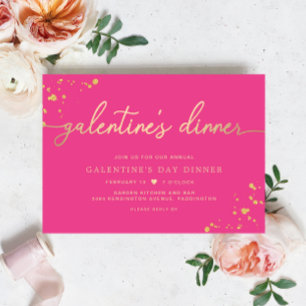 Hot Pink Gold Galentine's Day Dinner Einladung