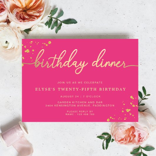 Hot Pink Gold Geburtstag Abendessen Einladung