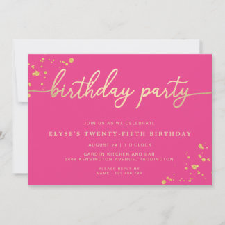 Hot Pink Gold Geburtstagsparty Einladung
