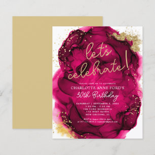 Hot Pink Gold Glitzer Alkohol Tinte Geburtstag