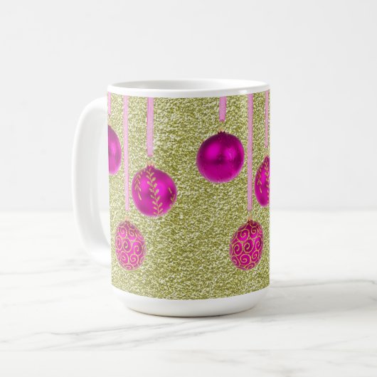 Hot Pink Gold Glitzer Frohe Weihnachts Baubles Tas Kaffeetasse (Vorderseite Links)