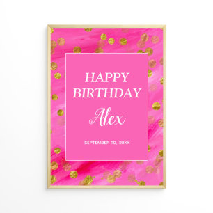 Hot Pink Gold Glitzer Happy Geburtsdatum Poster