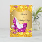 Hot Pink Gold Glitzer High Heels Fantastisches Par Einladung (Stehend Vorderseite)