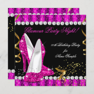 Hot Pink Gold Heelses Glitzer Glamour Party Einladung