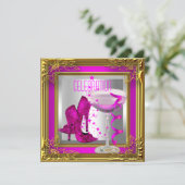 Hot Pink Gold High Heel Schuhe Champagner Einladung (Stehend Vorderseite)