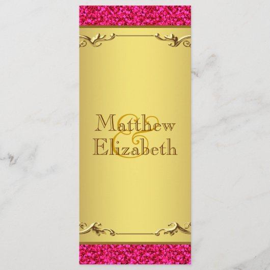 Hot-Pink-Gold-Hochzeitsprogramm Menükarte (Vorderseite)