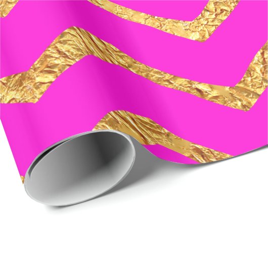 Hot Pink Gold Imitat Foil Chevrons Metallic Zickza Geschenkpapier (Rolleneckpunkt)