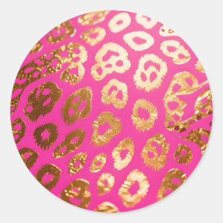 Hot Pink Gold Leopard Print Glam Runder Aufkleber