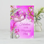 Hot Pink Gold Masquerade Party Fantastisch Geburts Einladung (Stehend Vorderseite)