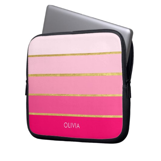 Hot Pink & Gold Modern Laptopschutzhülle (Vorderseite Links)