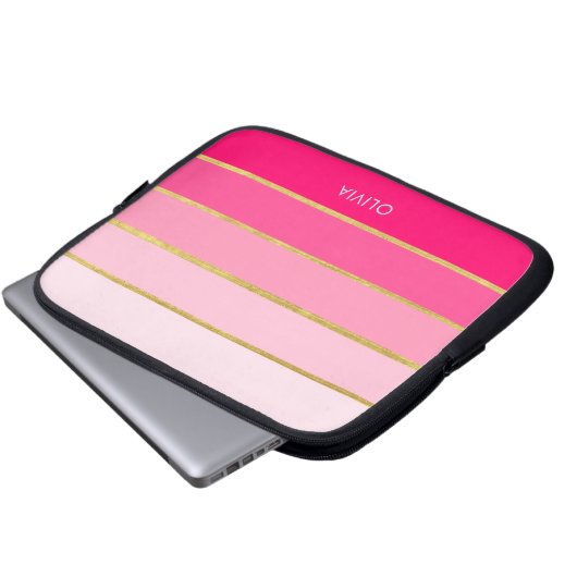 Hot Pink & Gold Modern Laptopschutzhülle (Vorne Knopf)