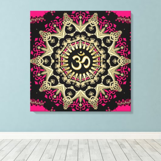 Hot Pink+Gold Om Mandala New Age Wrapped Canvas Leinwanddruck (Insitu (Holzboden))