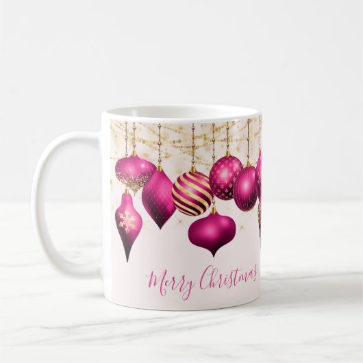 Hot Pink Gold Ornamente Frohe Weihnachten Kaffeetasse (Links)