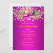 Hot pink gold palms floral Birthday Party Einladung (Vorderseite)