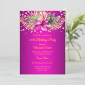 Hot pink gold palms floral Birthday Party Einladung (Stehend Vorderseite)