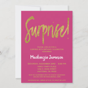 Hot Pink Gold Script überrascht Party Einladung
