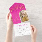 Hot Pink Gold Stars Fackeln Arch Foto Sweet 16 All-in-One-Einladung (Abreißstreifen)