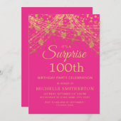 Hot Pink Gold Überraschung 100. Geburtstag Einladung (Vorne/Hinten)