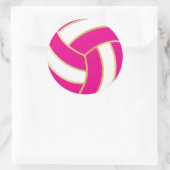 Hot Pink, Gold und White Volleyball Runder Aufkleber (Tasche)