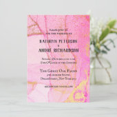 Hot Pink Gold Vintage Hochzeit Einladung (Stehend Vorderseite)