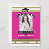 Hot Pink Gold White Elegante Foto Graduation Party Einladung (Vorderseite)