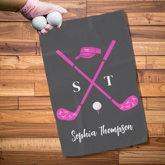 Hot Pink Golf Club White Bows Custom Birthday Golfhandtuch