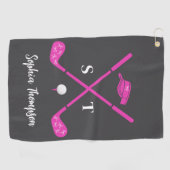 Hot Pink Golf Club White Bows Custom Birthday Golfhandtuch (Horizontal)