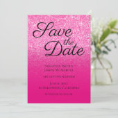 Hot Pink Gradient Glitzer Save The Date (Stehend Vorderseite)