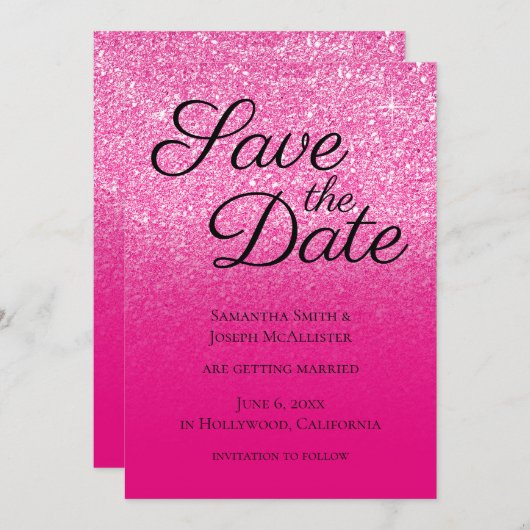 Hot Pink Gradient Glitzer Save The Date (Vorne/Hinten)