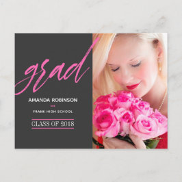 Hot-Pink-Graduate-Ankündigung Foto Ankündigungspostkarte