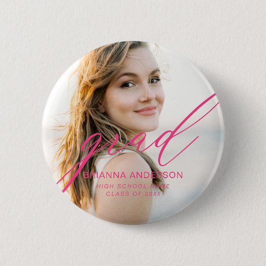Hot Pink Graduate Einfaches Skript Minimalistische Button (Vorderseite)