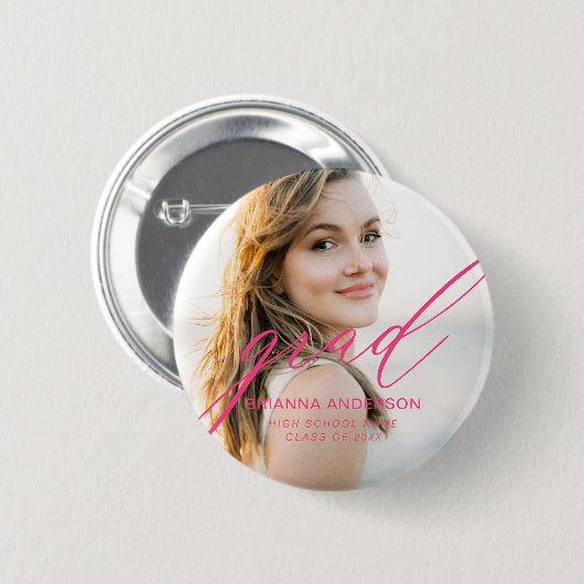 Hot Pink Graduate Einfaches Skript Minimalistische Button (Vorne & Hinten)