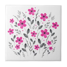 Hot Pink Grau Fünf-Petal-Aquarell Blumenmotiv
