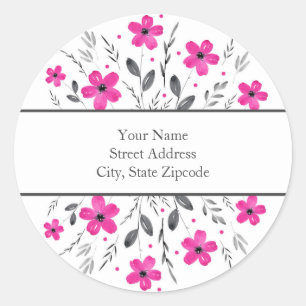 Hot Pink Grau Fünf-Petal-Aquarell Blumenmotiv Runder Aufkleber