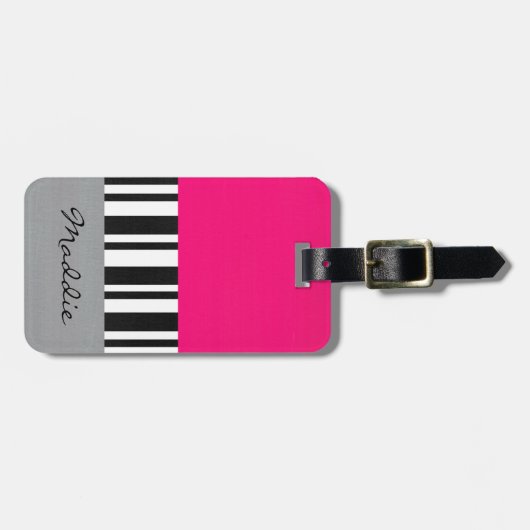 Hot Pink, grau, schwarz und weiß gestreifter Block Gepäckanhänger (Vorderseite horizontal)