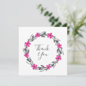 Hot Pink Grau Schwarz Wasserfarbe Blumenreath Dankeskarte (Stehend Vorderseite)