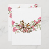 Hot Pink & Grau Vintage Vögel Hochzeit RSVP (Vorne/Hinten)