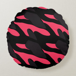 Hot pink, gray and black Camo abstract Rundes Kissen