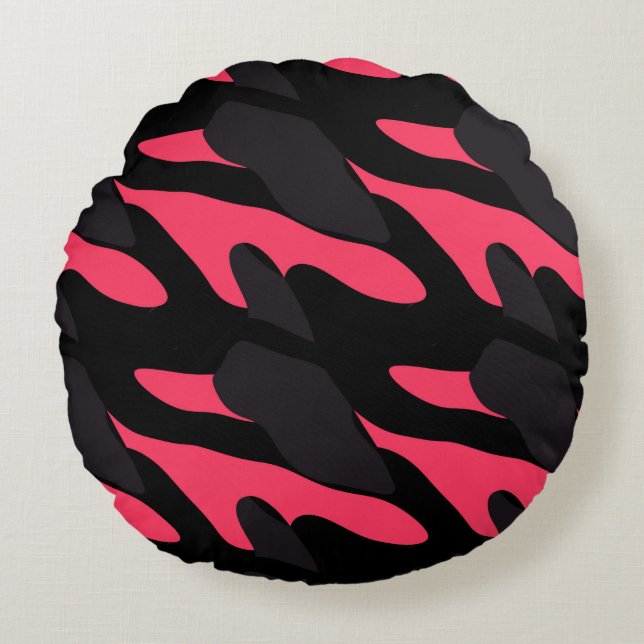 Hot pink, gray and black Camo abstract Rundes Kissen (Vorderseite)
