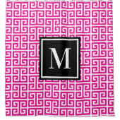 Hot Pink Greek Key Black White Monogram Duschvorhang (Vorderseite)
