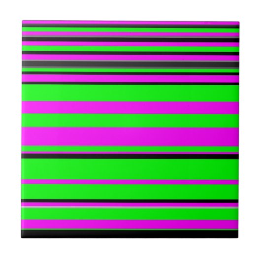 Hot Pink Green Black Colorful Stripe Muster Fliese (Vorderseite)
