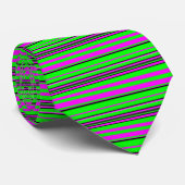 Hot Pink Green Black Colorful Stripe Muster Krawatte (Gerollt)
